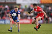 29 April 2023; Conor McManus of Monaghan in action against Christopher McKaigue of Derry during the Ulster GAA Football Senior Championship Semi Final match between Derry and Monaghan at O’Neills Healy Park in Omagh, Tyrone. Photo by Ben McShane/Sportsfile