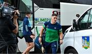 29 April 2023; Seán Finn of Limerick arrives for the Munster GAA Hurling Senior Championship Round 2 match between Limerick and Clare at TUS Gaelic Grounds in Limerick. Photo by Piaras Ó Mídheach/Sportsfile