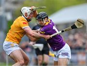 29 April 2023; Liam Óg McGovern of Wexford in action against Paddy Burke of Antrim during the Leinster GAA Hurling Senior Championship Round 2 match between Wexford and Antrim at Chadwicks Wexford Park in Wexford. Photo by Tyler Miller/Sportsfile