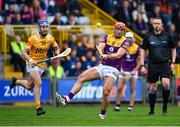 29 April 2023; Lee Chin of Wexford in action against Scott Walsh of Antrim during the Leinster GAA Hurling Senior Championship Round 2 match between Wexford and Antrim at Chadwicks Wexford Park in Wexford. Photo by Tyler Miller/Sportsfile