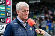 29 April 2023; Limerick manager John Kiely is interviewed before the Munster GAA Hurling Senior Championship Round 2 match between Limerick and Clare at TUS Gaelic Grounds in Limerick. Photo by Piaras Ó Mídheach/Sportsfile