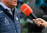 29 April 2023; A general view of a GAAGO microphone as Limerick manager John Kiely is interviewed before the Munster GAA Hurling Senior Championship Round 2 match between Limerick and Clare at TUS Gaelic Grounds in Limerick. Photo by Piaras Ó Mídheach/Sportsfile