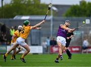 29 April 2023; Jack O'Connor of Wexford in action against Gerard Walsh of Antrim during the Leinster GAA Hurling Senior Championship Round 2 match between Wexford and Antrim at Chadwicks Wexford Park in Wexford. Photo by Tyler Miller/Sportsfile