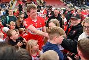 29 April 2023; Brendan Rogers of Derry with supporters after the Ulster GAA Football Senior Championship Semi Final match between Derry and Monaghan at O’Neills Healy Park in Omagh, Tyrone. Photo by Ben McShane/Sportsfile