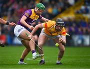 29 April 2023; Conor McDonald of Wexford battles for possession with Ryan McGarry of Antrim during the Leinster GAA Hurling Senior Championship Round 2 match between Wexford and Antrim at Chadwicks Wexford Park in Wexford. Photo by Tyler Miller/Sportsfile