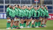 29 April 2023; The Ireland team stands for the national anthems before the TikTok Women's Six Nations Rugby Championship match between Scotland and Ireland at DAM Health Stadium in Edinburgh, Scotland. Photo by Paul Devlin/Sportsfile