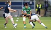 29 April 2023; Ireland's Natasja Behan is tackled by Scotland's Emma Orr during the TikTok Women's Six Nations Rugby Championship match between Scotland and Ireland at DAM Health Stadium in Edinburgh, Scotland. Photo by Paul Devlin/Sportsfile