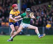 29 April 2023; Gearóid Hegarty of Limerick is marked by John Conlon of Clare, off the ball, during the Munster GAA Hurling Senior Championship Round 2 match between Limerick and Clare at TUS Gaelic Grounds in Limerick. Photo by Piaras Ó Mídheach/Sportsfile