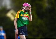 29 April 2023; Aimie Nolan of Carlow reacts after receiving a red card during the Electric Ireland Camogie Minor B All-Ireland Championship Semi-Final match between Carlow and Laois at Banagher in Offaly. Photo by Tom Beary/Sportsfile