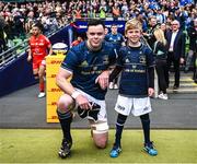 29 April 2023; James Ryan of Leinster with matchday mascot Con Cullen before the Heineken Champions Cup Semi-Final match between Leinster and Toulouse at the Aviva Stadium in Dublin. Photo by Harry Murphy/Sportsfile