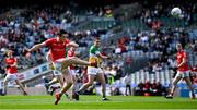 30 April 2023; Tommy Durnin of Louth kicks a point during the Leinster GAA Football Senior Championship Semi Final match between Louth and Offaly at Croke Park in Dublin. Photo by Seb Daly/Sportsfile