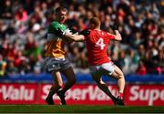 30 April 2023; Peter Cunningham of Offaly in action against Donal Mckenny of Louth during the Leinster GAA Football Senior Championship Semi Final match between Louth and Offaly at Croke Park in Dublin. Photo by Ben McShane/Sportsfile