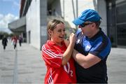 30 April 2023; Cork supporter Niamh Kennedy from Clonakilty with her Waterford father Keith before the Munster GAA Hurling Senior Championship Round 2 match between Cork and Waterford at Páirc Uí Chaoimh in Cork. Photo by David Fitzgerald/Sportsfile