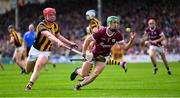 30 April 2023; Jack Grealish of Galway is tackled by Adrian Mullen of Kilkenny during the Leinster GAA Hurling Senior Championship Round 2 match between Kilkenny and Galway at UPMC Nowlan Park in Kilkenny. Photo by Ray McManus/Sportsfile