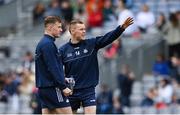 30 April 2023; Dublin players Ciaran Kilkenny, left, and Con O'Callaghan walk the pitch before the Leinster GAA Football Senior Championship Semi Final match between Dublin and Kildare at Croke Park in Dublin. Photo by Seb Daly/Sportsfile