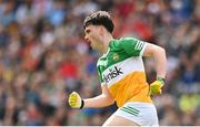 30 April 2023; Bill Carroll of Offaly celebrates after kicking a point during the Leinster GAA Football Senior Championship Semi Final match between Louth and Offaly at Croke Park in Dublin. Photo by Seb Daly/Sportsfile