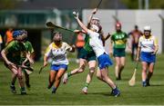 30 April 2023; Ciara Connolly of Wicklow in action against Ruth O'Connor of Kerry during the Electric Ireland Camogie Minor C All-Ireland Championship Semi Final match between Kerry and Wicklow at St. Flannan's Park in Moneygall, Tipperary. Photo by Tom Beary/Sportsfile
