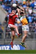 30 April 2023; Dylan Hyland of Offaly in action against Tommy Durnin of Louth during the Leinster GAA Football Senior Championship Semi Final match between Louth and Offaly at Croke Park in Dublin. Photo by Ben McShane/Sportsfile