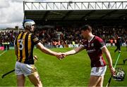 30 April 2023; Huw Lawlor of Kilkenny and Jack Grealish of Galway shake hands after the Leinster GAA Hurling Senior Championship Round 2 match between Kilkenny and Galway at UPMC Nowlan Park in Kilkenny. Photo by Harry Murphy/Sportsfile