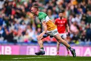 30 April 2023; Declan Hogan of Offaly celebrates after scoring his side's second goal during the Leinster GAA Football Senior Championship Semi Final match between Louth and Offaly at Croke Park in Dublin. Photo by Ben McShane/Sportsfile