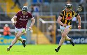 30 April 2023; Kevin Cooney of Galway races clear of Darragh Corcoran of Kilkenny during the Leinster GAA Hurling Senior Championship Round 2 match between Kilkenny and Galway at UPMC Nowlan Park in Kilkenny. Photo by Ray McManus/Sportsfile