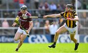 30 April 2023; Kevin Cooney of Galway is tackled by Darragh Corcoran of Kilkenny during the Leinster GAA Hurling Senior Championship Round 2 match between Kilkenny and Galway at UPMC Nowlan Park in Kilkenny. Photo by Ray McManus/Sportsfile