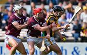 30 April 2023; Conor Fogarty of Kilkenny under pressure from Galway players Daithi Burke, left, and TJ Brennan during the Leinster GAA Hurling Senior Championship Round 2 match between Kilkenny and Galway at UPMC Nowlan Park in Kilkenny. Photo by Ray McManus/Sportsfile