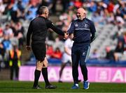 30 April 2023; Kildare manager Glenn Ryan with referee Fergal Kelly before the Leinster GAA Football Senior Championship Semi Final match between Dublin and Kildare at Croke Park in Dublin. Photo by Ben McShane/Sportsfile
