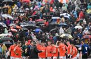 30 April 2023; Armagh manager Kieran McGeeney speaks to his players at half-time of the Ulster GAA Football Senior Championship Semi Final match between Armagh and Down at St Tiernach’s Park in Clones, Monaghan. Photo by Ramsey Cardy/Sportsfile