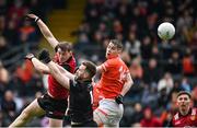 30 April 2023; Andrew Murnin of Armagh watches his side's third goal go past Down goalkeeper Niall Kane during the Ulster GAA Football Senior Championship Semi Final match between Armagh and Down at St Tiernach’s Park in Clones, Monaghan. Photo by Ramsey Cardy/Sportsfile