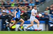 30 April 2023; Kevin O'Callaghan of Kildare in action against Ciaran Kilkenny of Dublin during the Leinster GAA Football Senior Championship Semi Final match between Dublin and Kildare at Croke Park in Dublin. Photo by Seb Daly/Sportsfile