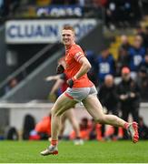 30 April 2023; Ciaran Mackin of Armagh celebrates after scoring his side's third goal during the Ulster GAA Football Senior Championship Semi Final match between Armagh and Down at St Tiernach’s Park in Clones, Monaghan. Photo by Ramsey Cardy/Sportsfile