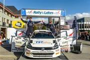 30 April 2023; Callum Devine and Noel O'Sullivan in their VW Polo GTI R5 celebrate after winning the Assess Ireland International Rally of the Lakes round 4 of the Irish Tarmac Rally Championship at Killarney, Co Kerry. Photo by Philip Fitzpatrick/Sportsfile
