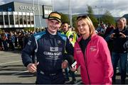30 April 2023; Callum Devine with Elaine Ní Shé from On The Limit Sports after the Assess Ireland International Rally of the Lakes round 4 of the Irish Tarmac Rally Championship at Killarney, Co Kerry. Photo by Philip Fitzpatrick/Sportsfile