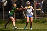 30 April 2023; Isabelle Doyle of Wicklow in action against Niamh Quinn of Kerry during the Electric Ireland Camogie Minor C All-Ireland Championship Semi Final match between Kerry and Wicklow at St. Flannan's Park in Moneygall, Tipperary. Photo by Tom Beary/Sportsfile