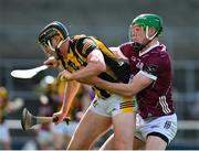 30 April 2023; Darragh Corcoran of Kilkenny is tackled by Cianan Fahy of Galway during the Leinster GAA Hurling Senior Championship Round 2 match between Kilkenny and Galway at UPMC Nowlan Park in Kilkenny. Photo by Ray McManus/Sportsfile