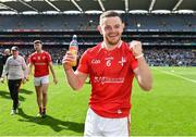 30 April 2023; Niall Sharkey of Louth after his side's victory in the Leinster GAA Football Senior Championship Semi Final match between Louth and Offaly at Croke Park in Dublin. Photo by Seb Daly/Sportsfile