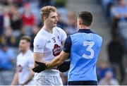 30 April 2023; Daniel Flynn of Kildare and David Byrne of Dublin after the Leinster GAA Football Senior Championship Semi Final match between Dublin and Kildare at Croke Park in Dublin. Photo by Seb Daly/Sportsfile