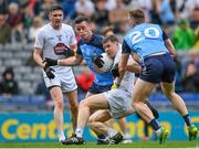30 April 2023; Jack Sargent of Kildare in action against Ross McGarry and Tom Lahiff of Dublin during the Leinster GAA Football Senior Championship Semi Final match between Dublin and Kildare at Croke Park in Dublin. Photo by Seb Daly/Sportsfile