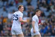 30 April 2023; Paul Cribbin, left, and Jimmy Hyland of Kildare during the Leinster GAA Football Senior Championship Semi Final match between Dublin and Kildare at Croke Park in Dublin. Photo by Seb Daly/Sportsfile