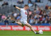 30 April 2023; Paddy Woodgate of Kildare kicks a point during the Leinster GAA Football Senior Championship Semi Final match between Dublin and Kildare at Croke Park in Dublin. Photo by Seb Daly/Sportsfile