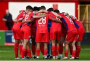 28 April 2023; Shelbourne players huddle before the SSE Airtricity Men's Premier Division match between Shelbourne and Cork City at Tolka Park in Dublin. Photo by Harry Murphy/Sportsfile