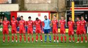28 April 2023; Shelbourne players before the SSE Airtricity Men's Premier Division match between Shelbourne and Cork City at Tolka Park in Dublin. Photo by Harry Murphy/Sportsfile