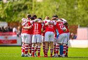 1 May 2023; St Patrick's Athletic players huddle before the SSE Airtricity Men's Premier Division match between St Patrick's Athletic and Sligo Rovers at Richmond Park in Dublin. Photo by Ben McShane/Sportsfile