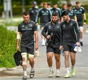 1 May 2023; Leinster players, from left, Will Connors, Michael Milne and Harry Byrne during a Leinster Rugby squad training session at UCD in Dublin. Photo by Harry Murphy/Sportsfile