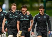 1 May 2023; Leinster players, from left, Sean O'Brien, Max O'Reilly and Rob Russell during a Leinster Rugby squad training session at UCD in Dublin. Photo by Harry Murphy/Sportsfile