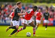 1 May 2023; Serge Atakayi of St Patrick's Athletic in action against Will Fitzgerald of Sligo Rovers during the SSE Airtricity Men's Premier Division match between St Patrick's Athletic and Sligo Rovers at Richmond Park in Dublin. Photo by Ben McShane/Sportsfile