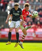 1 May 2023; Will Fitzgerald of Sligo Rovers in action against Sam Curtis of St Patrick's Athletic during the SSE Airtricity Men's Premier Division match between St Patrick's Athletic and Sligo Rovers at Richmond Park in Dublin. Photo by Ben McShane/Sportsfile