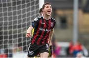 1 May 2023; Ali Coote of Bohemians celebrates after scoring his side's third goal during the SSE Airtricity Men's Premier Division match between Bohemians and Cork City at Dalymount Park in Dublin. Photo by Harry Murphy/Sportsfile