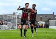 1 May 2023; James McManus of Bohemians, left, celebrates with teammate Declan McDaid after scoring his side's fifth goal during the SSE Airtricity Men's Premier Division match between Bohemians and Cork City at Dalymount Park in Dublin. Photo by Harry Murphy/Sportsfile